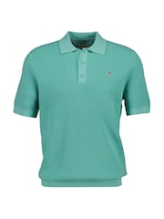 albastru melanj - GANT Micro Textured Cotton Knit Polo Shirt - Imaginea 5 din 6