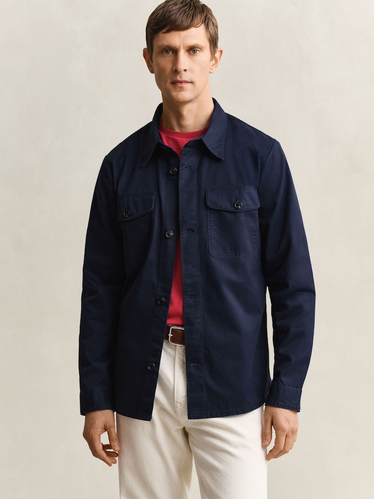 GANT Blue Cotton Twill Double Pocket Overshirt - Image 1 of 5