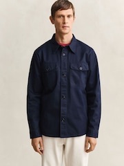 GANT Blue Cotton Twill Double Pocket Overshirt - Image 2 of 5