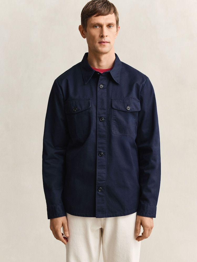 GANT Blue Cotton Twill Double Pocket Overshirt - Image 2 of 5