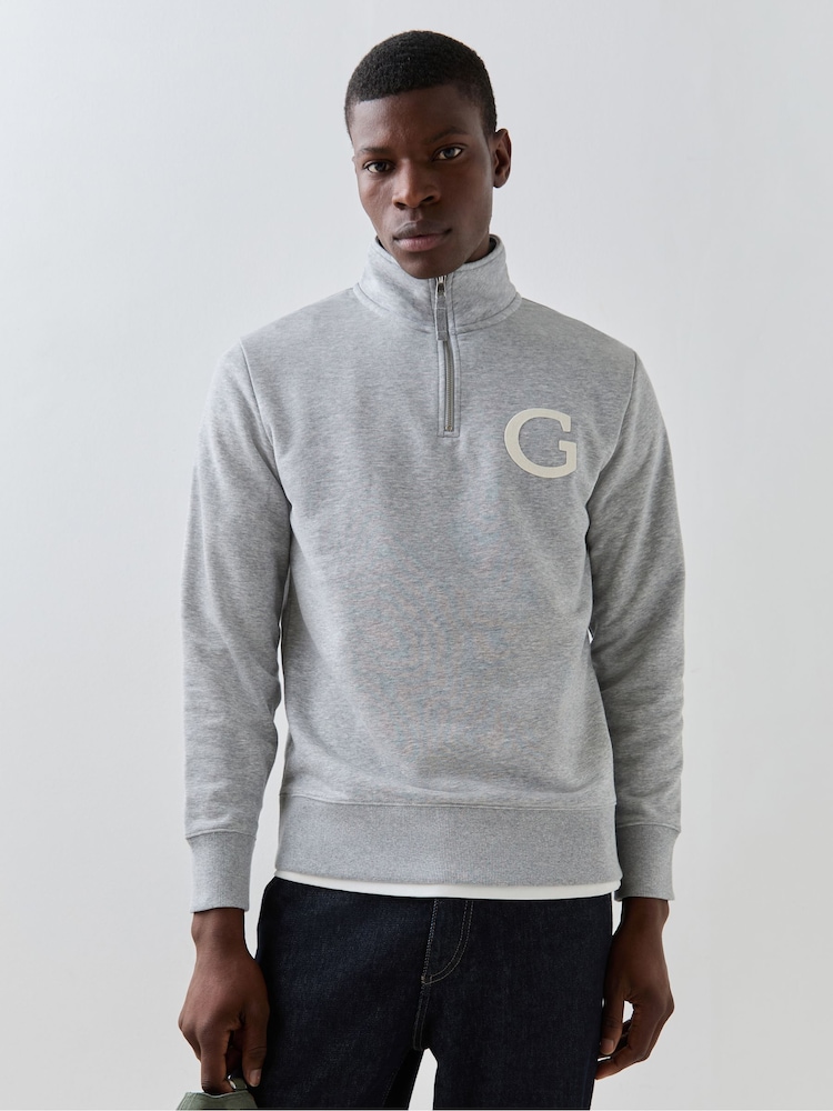 GANT Grey Big G Logo Quarter Zip Sweatshirt - Image 1 of 6