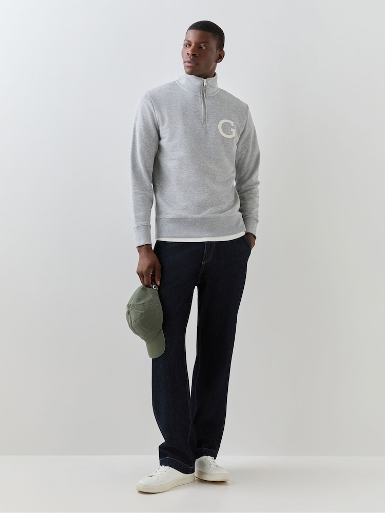 GANT Grey Big G Logo Quarter Zip Sweatshirt - Image 2 of 6