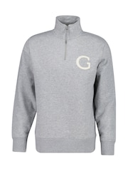 GANT Grey Big G Logo Quarter Zip Sweatshirt - Image 5 of 6