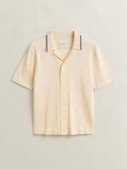 Cream - GANT Strickhemd mit durchgehender Knopfleiste und Paspelkragen - Bild 4 von 4