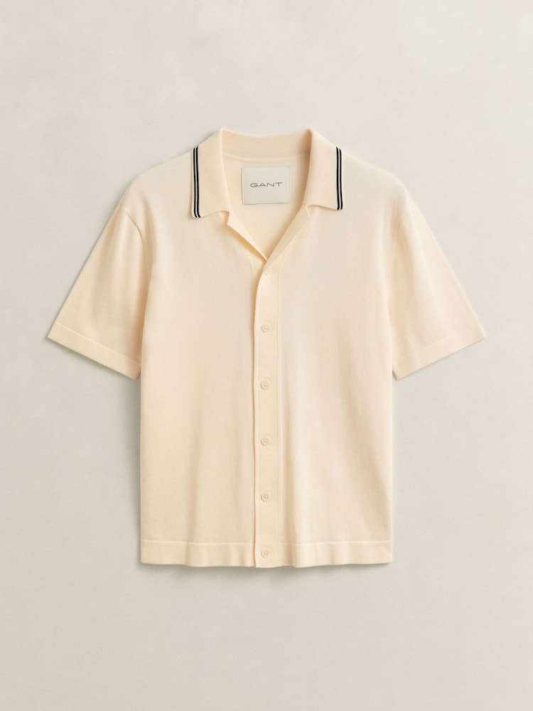 Cream - GANT Strickhemd mit durchgehender Knopfleiste und Paspelkragen - Bild 4 von 4