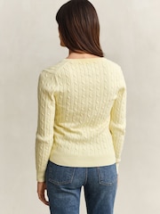 GANT Yellow Stretch Cotton Cable Knit V-Neck Jumper - Image 3 of 5