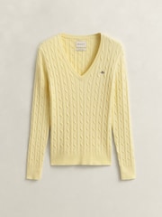GANT Yellow Stretch Cotton Cable Knit V-Neck Jumper - Image 5 of 5