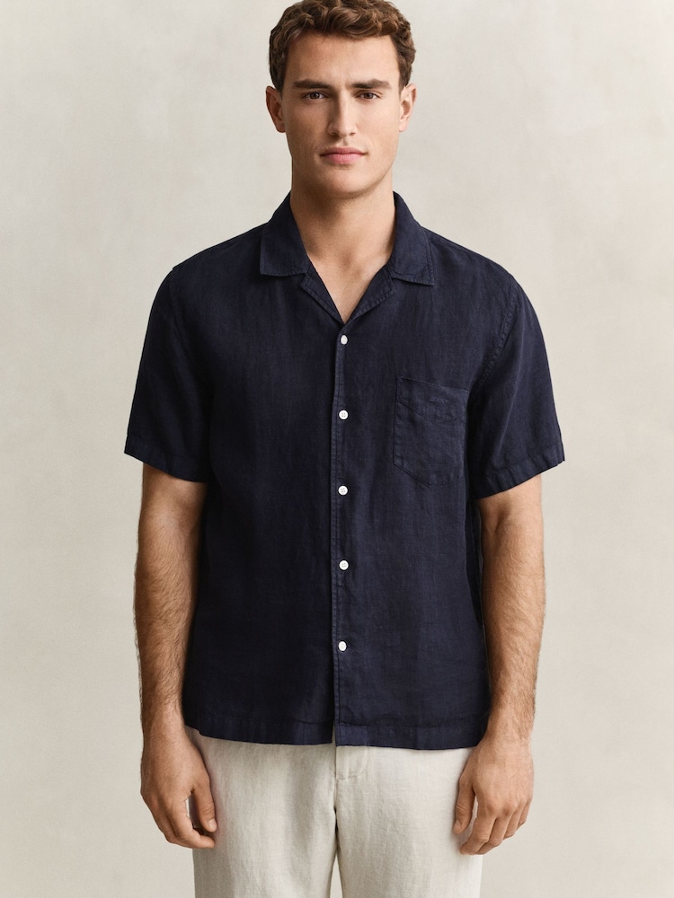 ブルー - GANT Garment Dyed Linen Pocket Shirt - 画像 1 / 6