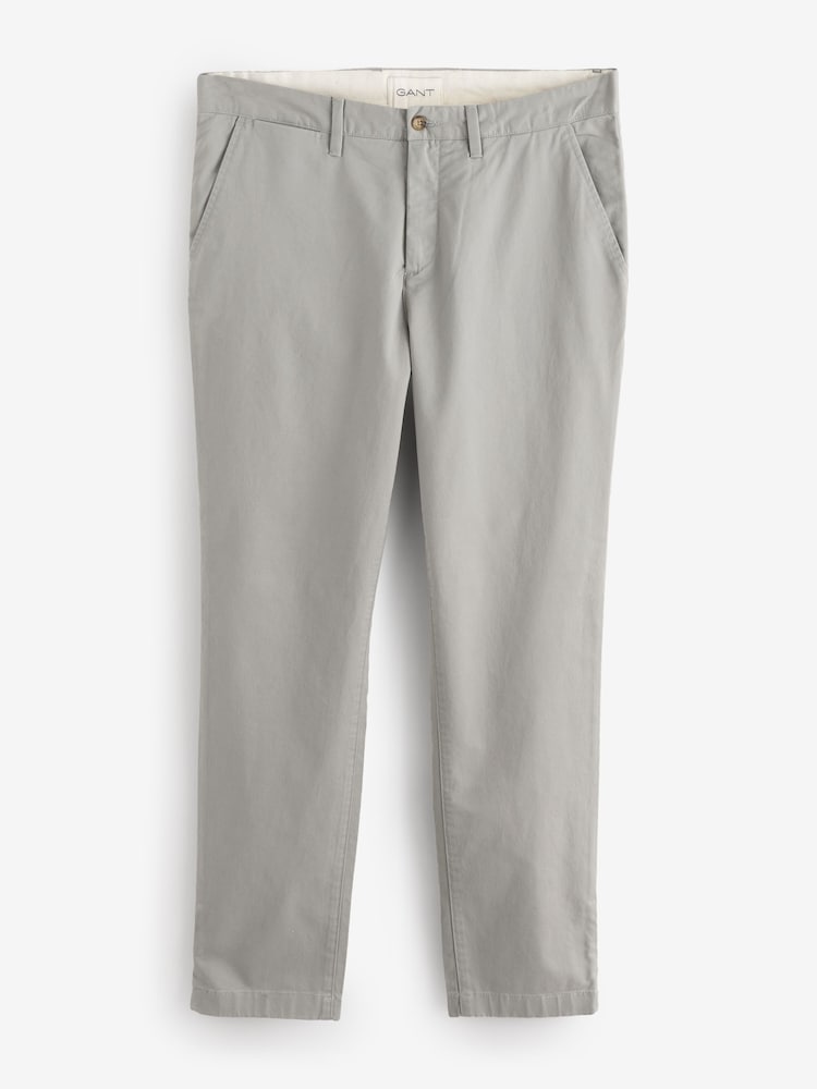 GANT Grey Slim Fit Classic Stretch Chino Trousers - Image 1 of 1 GANT Grey Slim Fit Classic Stretch Chino Trousers - Image 1 of 1