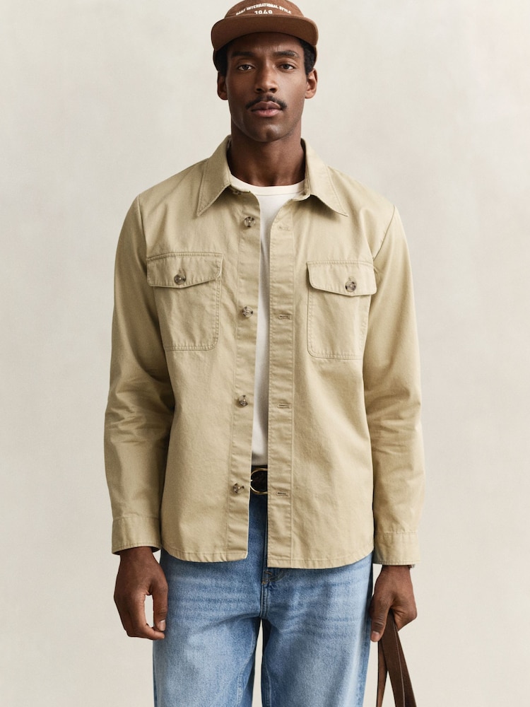 GANT Natural Cotton Twill Double Pocket Overshirt - Image 1 of 6