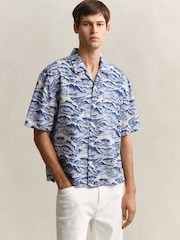 GANT Blue Wave Print Camp Collar Relaxed Resort Shirt - Image 1 of 5
