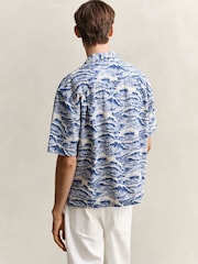 GANT Blue Wave Print Camp Collar Relaxed Resort Shirt - Image 2 of 5