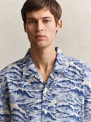 GANT Blue Wave Print Camp Collar Relaxed Resort Shirt - Image 3 of 5