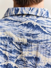 GANT Blue Wave Print Camp Collar Relaxed Resort Shirt - Image 4 of 5