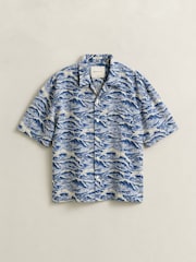 GANT Blue Wave Print Camp Collar Relaxed Resort Shirt - Image 5 of 5