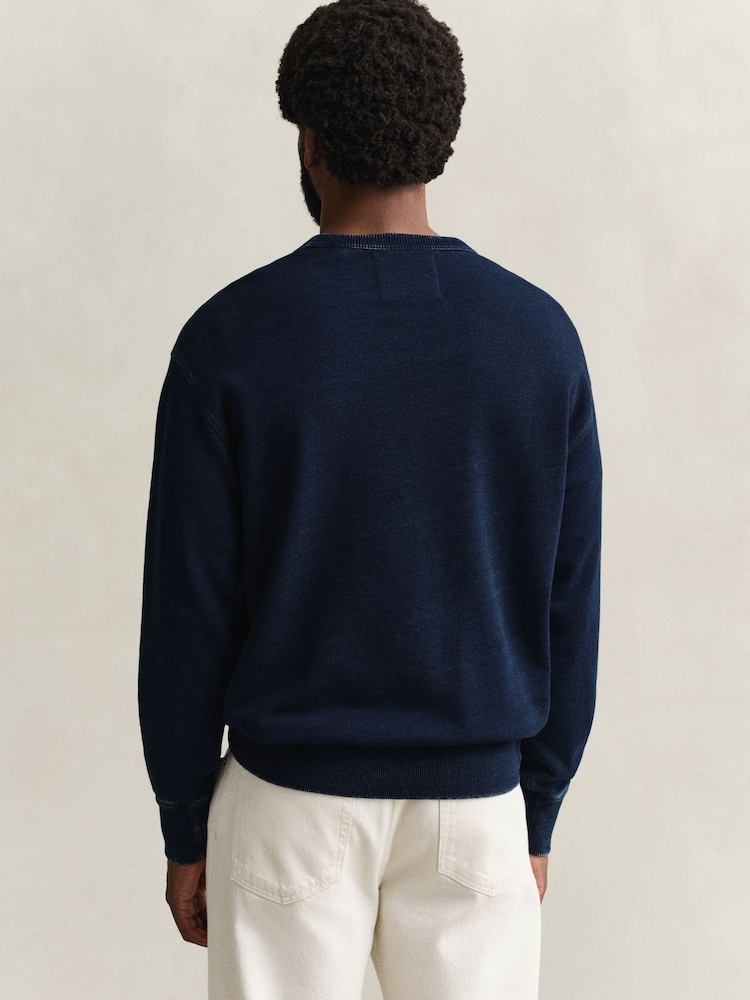 GANT Blue Indigo Wash Varsity Logo Sweatshirt - Image 2 of 4 GANT Blue Indigo Wash Varsity Logo Sweatshirt - Image 2 of 4