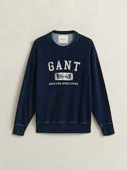 GANT Blue Indigo Wash Varsity Logo Sweatshirt - Image 4 of 4