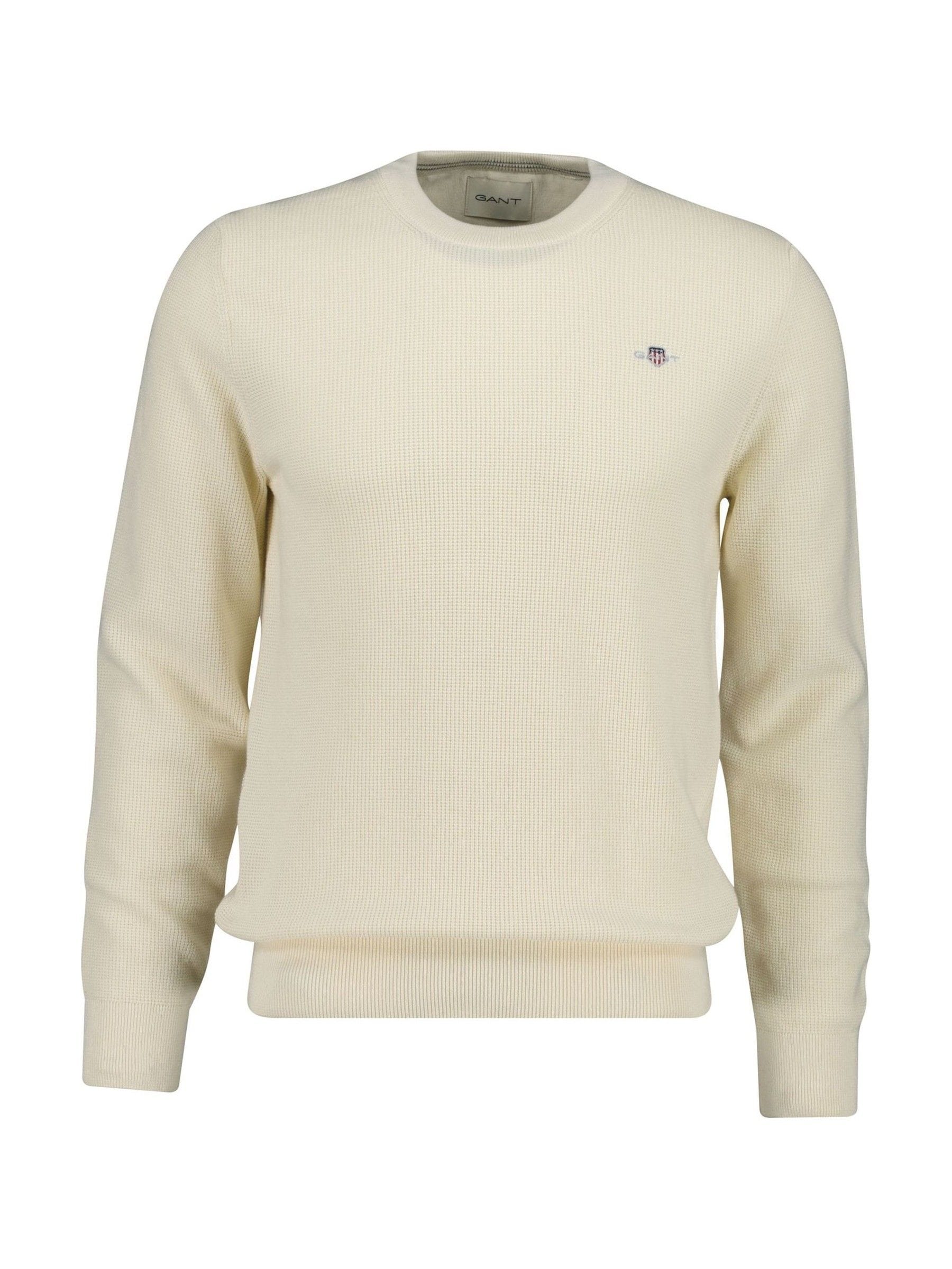 Buy GANT Cream Micro Waffle Texture Cotton Crew Neck Knit Jumper