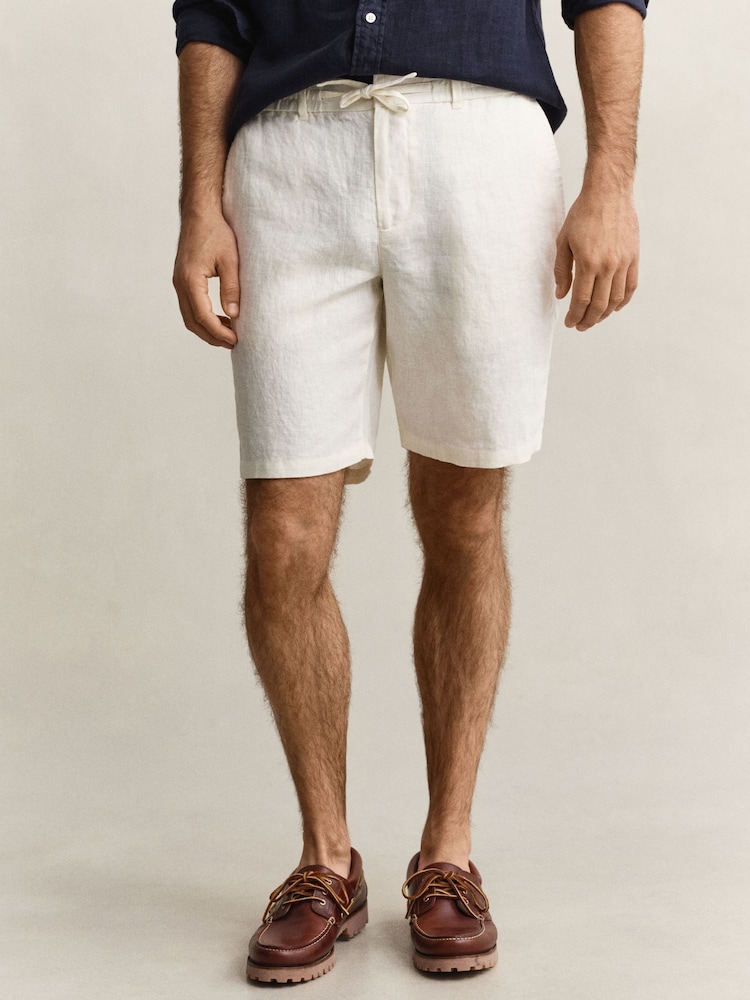 Cream - GANT Linen Drawstring Button Shorts - Imaginea 1 din 6