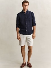 Cream - GANT Linen Drawstring Button Shorts - Imaginea 3 din 6