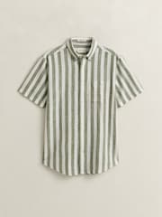 GANT Green Cotton Linen Stripe Shirt - Image 6 of 6