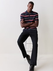 Albastru - GANT Stripe Textured Zip Neck Knit Polo Shirt - Imaginea 2 din 7