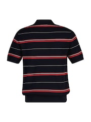 Albastru - GANT Stripe Textured Zip Neck Knit Polo Shirt - Imaginea 7 din 7