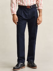 GANT Blue Pleated Twill Relaxed Chino Trousers - Image 1 of 6