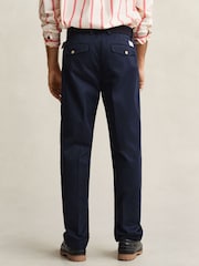 GANT Blue Pleated Twill Relaxed Chino Trousers - Image 2 of 6
