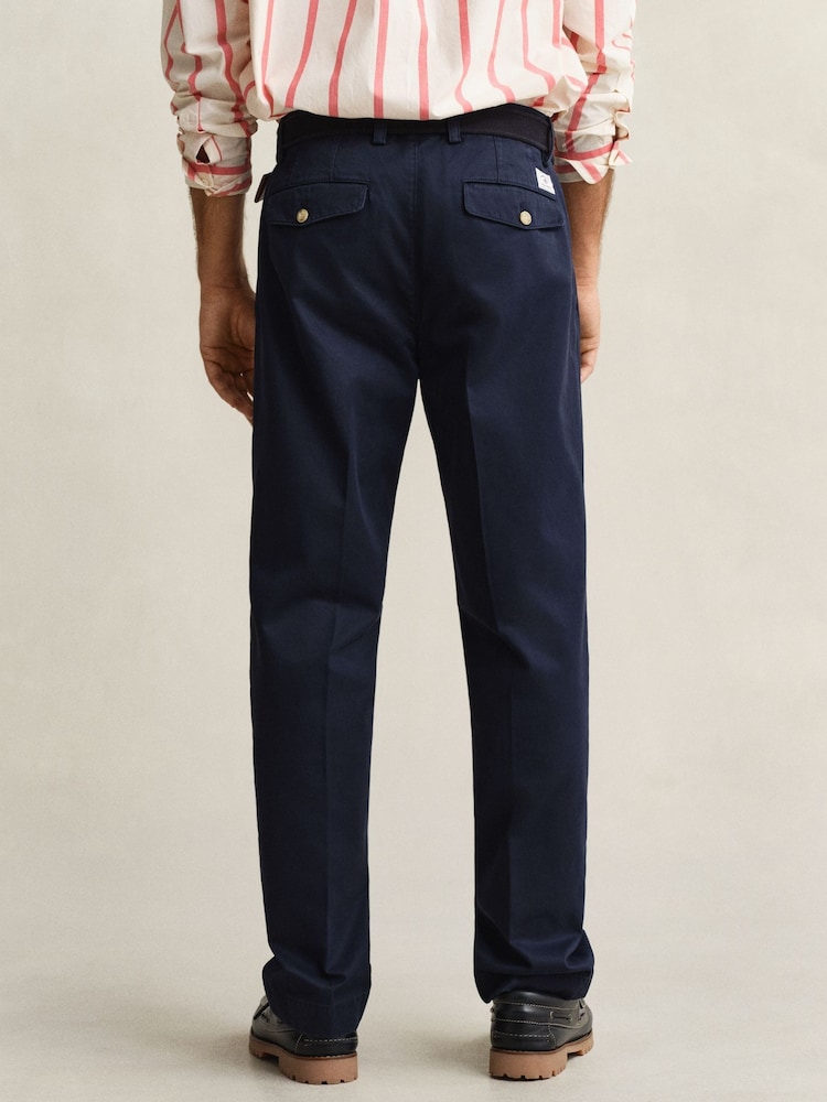 GANT Blue Pleated Twill Relaxed Chino Trousers - Image 2 of 6