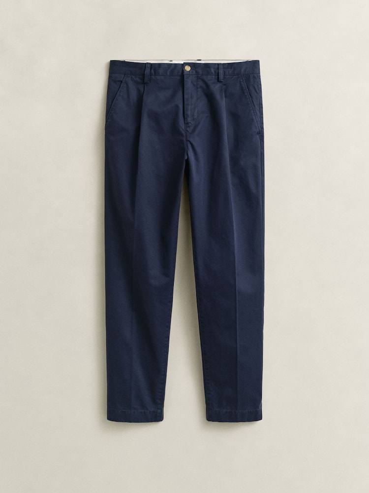 GANT Blue Pleated Twill Relaxed Chino Trousers - Image 6 of 6