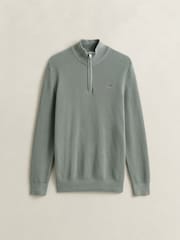 GANT Green Micro Waffle Texture Cotton Quarter Zip Knit Jumper - Image 4 of 4