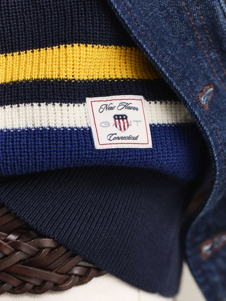 GANT Blue Striped Cotton Rib Knit Rugby Shirt - Image 5 of 5