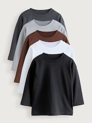 Black/Grey/Brown/Charcoal/White Long Sleeve T-Shirts 5 Pack (3mths-7yrs) - Image 1 of 9