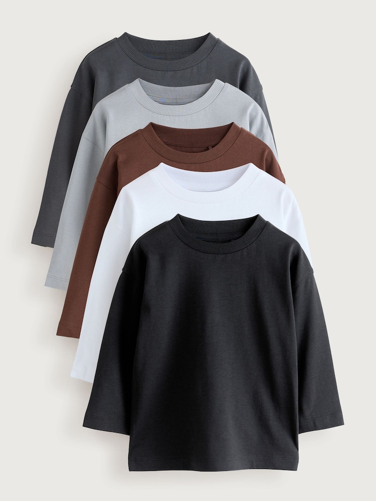 Black/Grey/Brown/Charcoal/White Long Sleeve T-Shirts 5 Pack (3mths-7yrs) - Image 1 of 9 Black/Grey/Brown/Charcoal/White Long Sleeve T-Shirts 5 Pack (3mths-7yrs) - Image 1 of 9