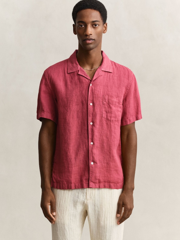 レッド - GANT Garment Dyed Linen Pocket Shirt - 画像 1 / 6