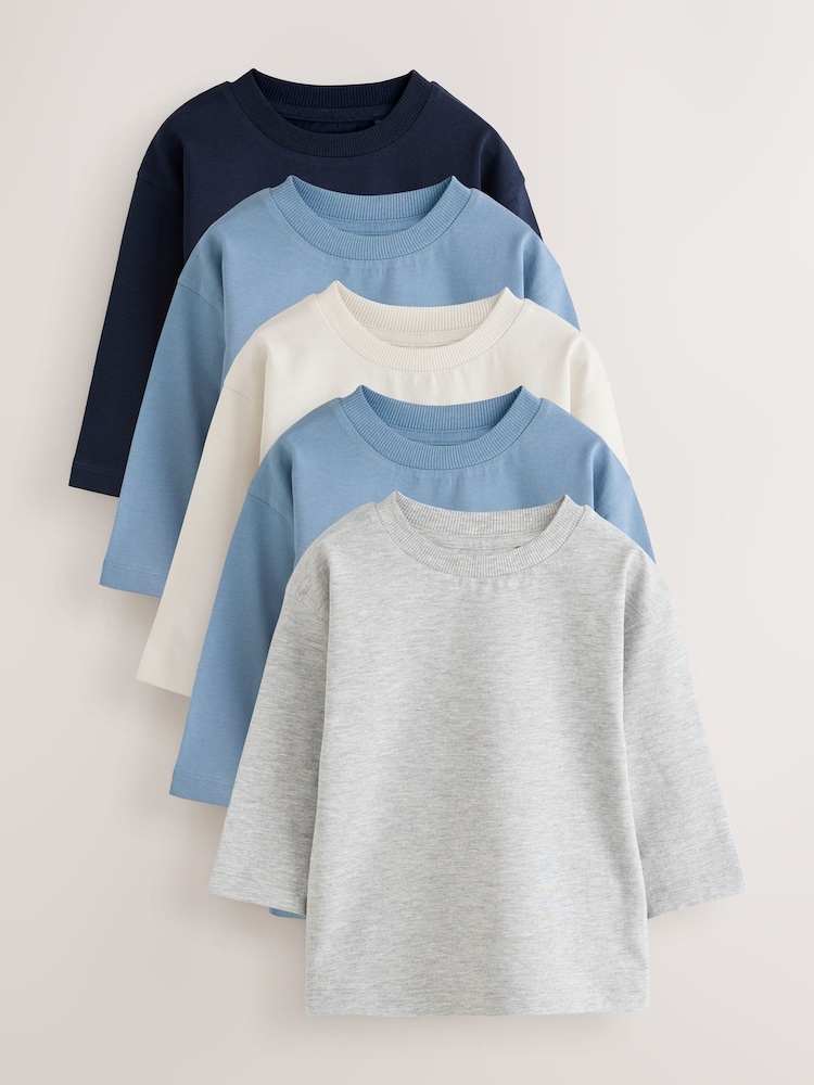 Blue/Navy Long Sleeve T-Shirts 5 Pack (3mths-7yrs) - Image 1 of 9