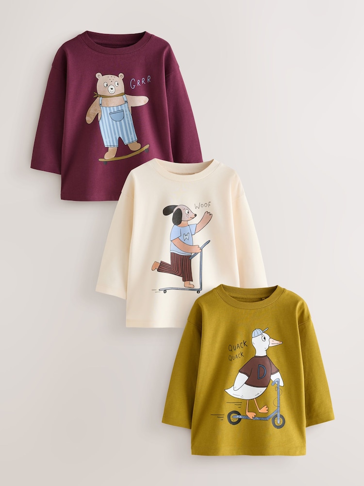 Ecru/Motiv - Long Sleeve Graphic T-Shirts 3 Pack (3mths-7yrs) - Bild 1 von 7 Ecru/Motiv - Long Sleeve Graphic T-Shirts 3 Pack (3mths-7yrs) - Bild 1 von 7