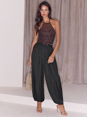 Lipsy Chocolate Brown Lace Halter Crop Corset - Image 1 of 6