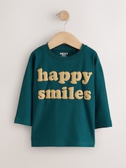 Mutli Blue / Berry / Green Happy Smile Slogan - 長袖圖案 T 裇 3 件裝（3 個月-7 歲） - 圖片 4/7