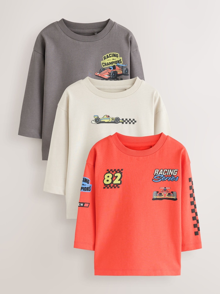 Red White Racing Car - 長袖圖案 T 裇 3 件裝(3 個月-7 歲) - 圖片 1/7 Red White Racing Car - 長袖圖案 T 裇 3 件裝(3 個月-7 歲) - 圖片 1/7