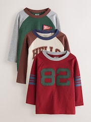 Red/Grey Varsity Long Sleeve Raglan T-Shirts 3 Pack (3mths-7yrs) - Image 1 of 7