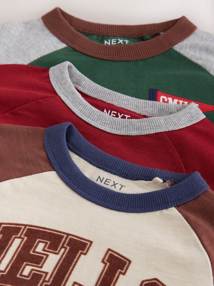 Red/Grey Varsity Long Sleeve Raglan T-Shirts 3 Pack (3mths-7yrs) - Image 7 of 7