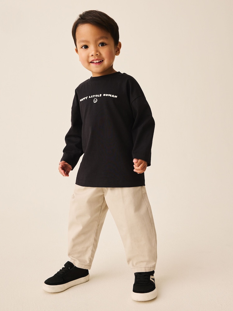 Black Happy Little Human Slogan Long Sleeve Small Graphic Printed T-Shirt (3mths-7yrs) - Image 2 of 4 Black Happy Little Human Slogan Long Sleeve Small Graphic Printed T-Shirt (3mths-7yrs) - Image 2 of 4