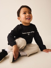 Black Happy Little Human Slogan Long Sleeve Small Graphic Printed T-Shirt (3mths-7yrs) - Image 3 of 4