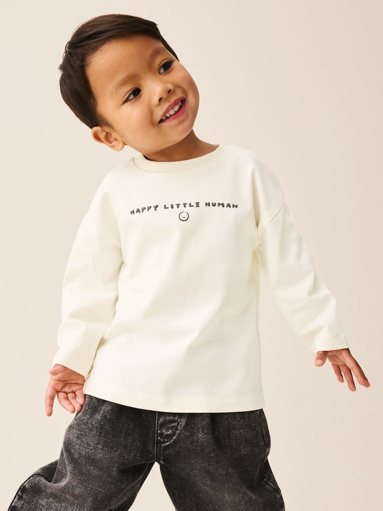 White Happy Little Human Slogan - Long Sleeve Small Graphic Printed T-Shirt (3mths-7yrs) - Bild 1 von 8
