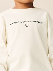 White Happy Little Human Slogan - Long Sleeve Small Graphic Printed T-Shirt (3mths-7yrs) - Bild 2 von 8