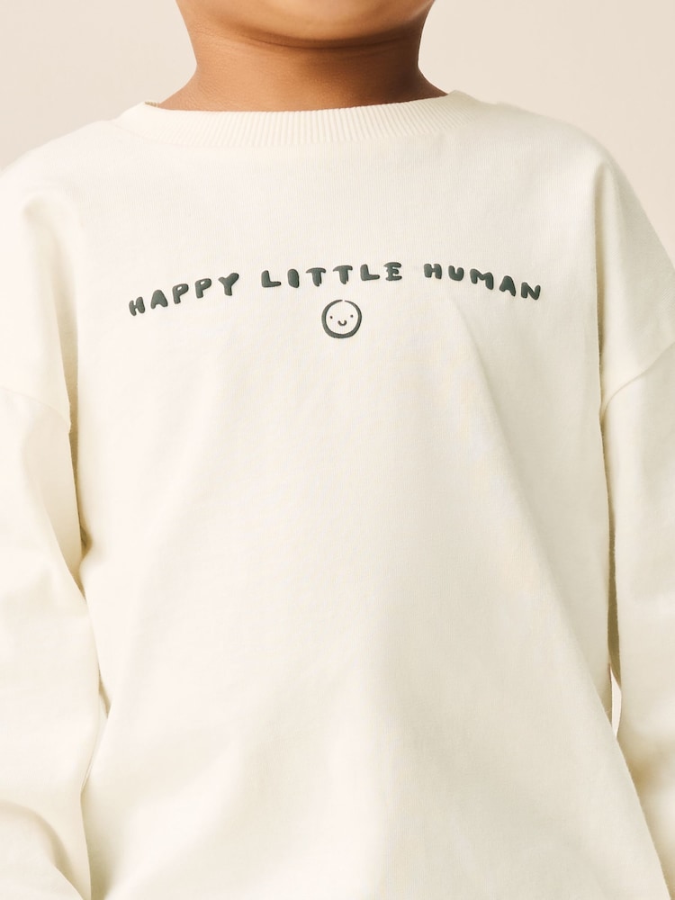 White Happy Little Human Slogan - Long Sleeve Small Graphic Printed T-Shirt (3mths-7yrs) - Bild 2 von 8