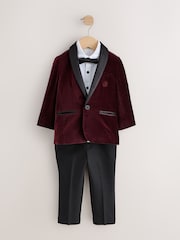 Burgundy Red Blazer, Shirt & Trouser Set Blazer Shirt Trousers and Bow Tie Set (3mths-12yrs) - Image 1 of 5