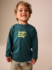 Green Daddys Best Buddy Slogan Long Sleeve Small Graphic Printed T-Shirt (3mths-7yrs) - Image 1 of 8